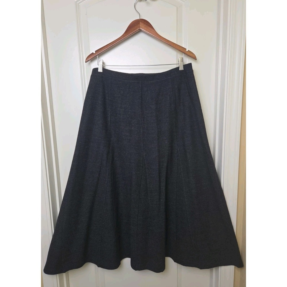 EILEEN FISHER 100% Wool Knit‎ Pull On Maxi A-Line Full Skirt Size L Black Gray